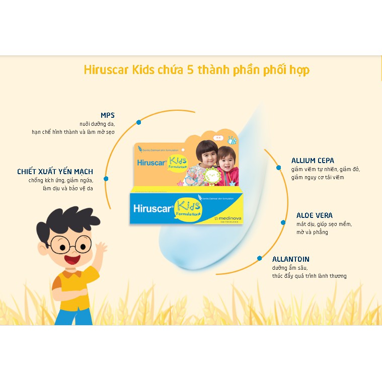 HIRUSCAR KIDS [Tuýp 10g] - Gel bôi sẹo và vết thâm, ngứa do côn trùng cắn dành cho trẻ em [Hiruscar Kid, Hirusca]