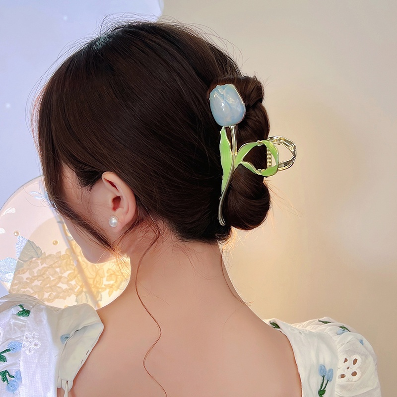Kẹp tóc 17KM hình hoa tulip bằng kim loại phong cách thanh lịch cho nữ