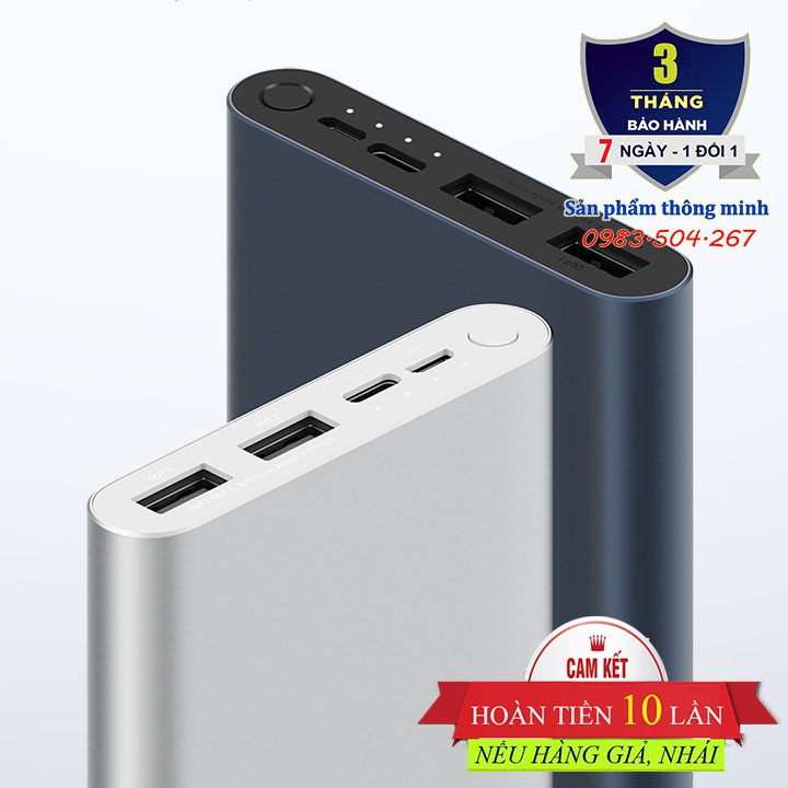 Pin sạc dự phòng Xiaomi Gen 3 10000mAh - Sạc nhanh hai chiều 3.0 18W - 2 cổng vào Type C và Micro USB - 2 cổng ra USB