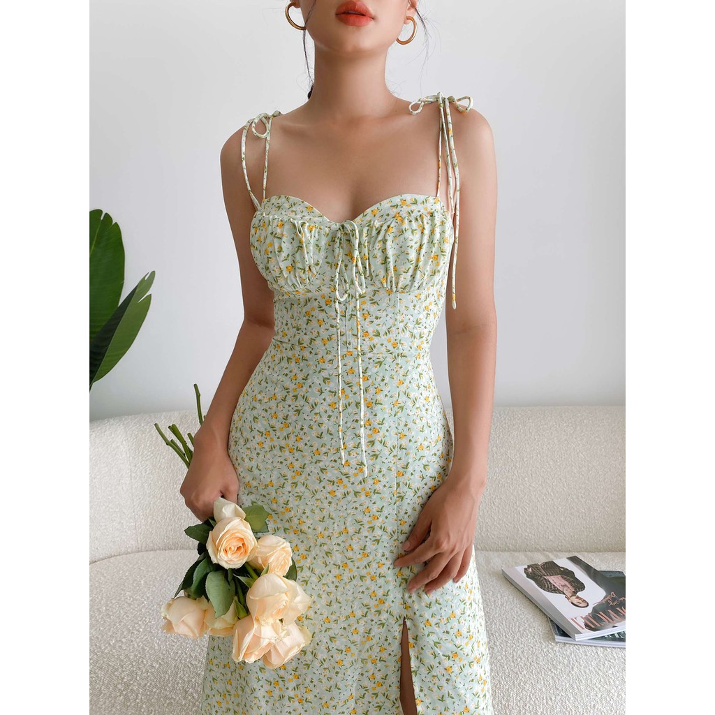 Đầm hoa dáng dài hai dây Flory RECHIC màu xanh | BigBuy360 - bigbuy360.vn