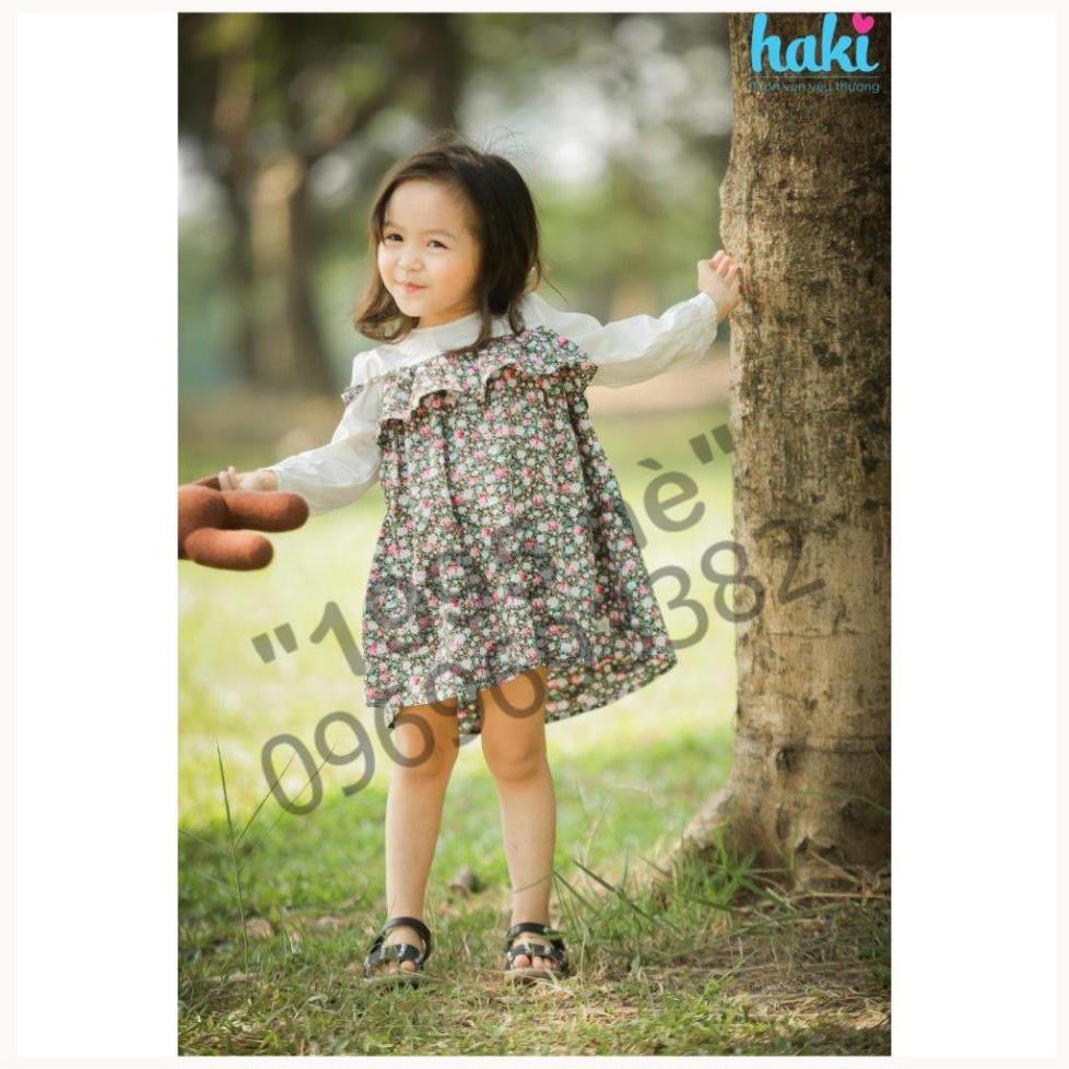 Đầm bé gái-Váy hoa phối tay trắng hai dây chính hãng HAKI -hoa hồng trắng HK488 ( Hàng Việt Nam xuất khẩu)