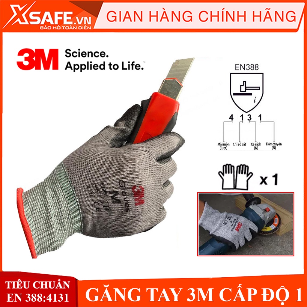 Găng tay lao động 3M cấp độ 1 tiêu chuẩn EN388:4131 bảo hộ an toàn khi làm việc, thao tác chuẩn xác - chính hãng 3M