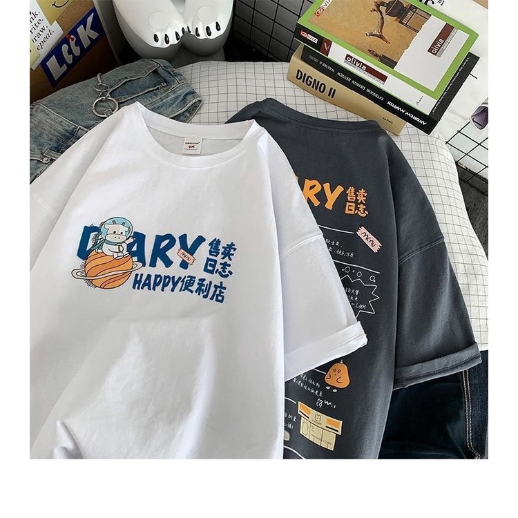 Áo Thun Chữ DIARY Áo Thun Tay Lỡ Form Rộng Unisex 38-65kg Nam Nữ Phong Cách Ulzzang