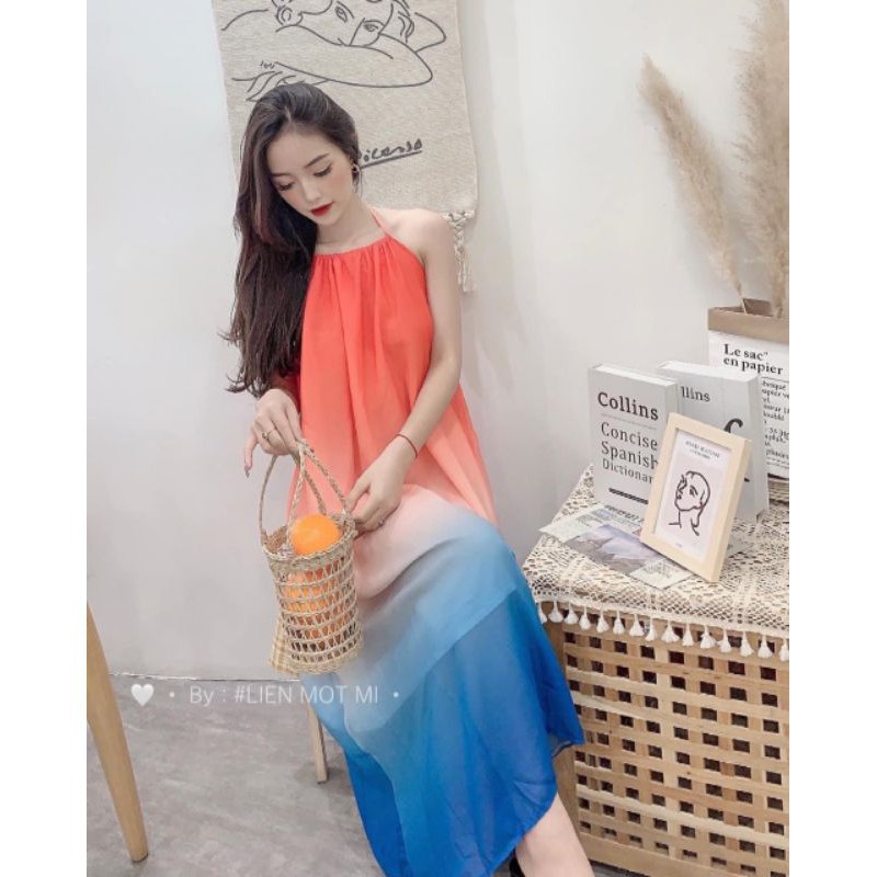 Váy Maxi Yếm Màu Ombre - Váy Maxi Loang Sắc Màu Quốc Dân | BigBuy360 - bigbuy360.vn