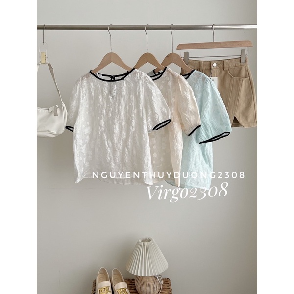 [HÀNG SẴN]ÁO REN HOA CỔ TRÒN VIỀN ĐEN “ALI TOP” siêu xinh