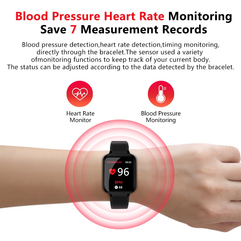 B57 Smart watch Bluetooth Waterproof WhatsApp Remind Heart Rate  Blood Pressure sleep Monitor Sports Fitness Tracker Men Women Wristwatch