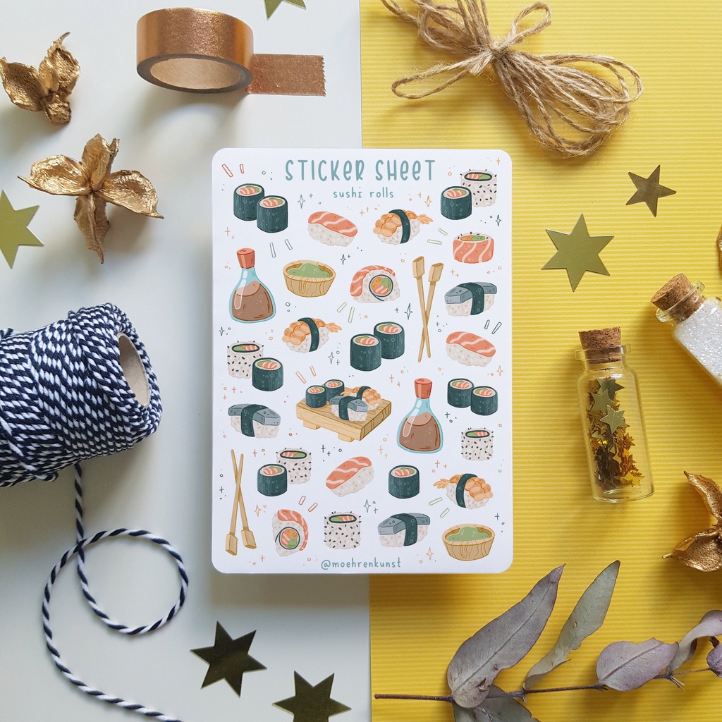 Sticker Sheet - Sushi Rolls - Chuyên dán sổ | Bullet Journal Stickers, Sushi Stickers, Food Stickers