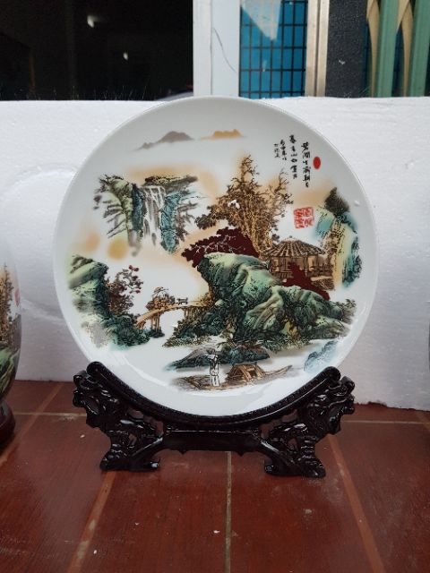 Bộ Ba Bình Gốm Sứ Trang Trí Gồm 2 bình và 1 ĐĨA Kích Thước Cao 32cm