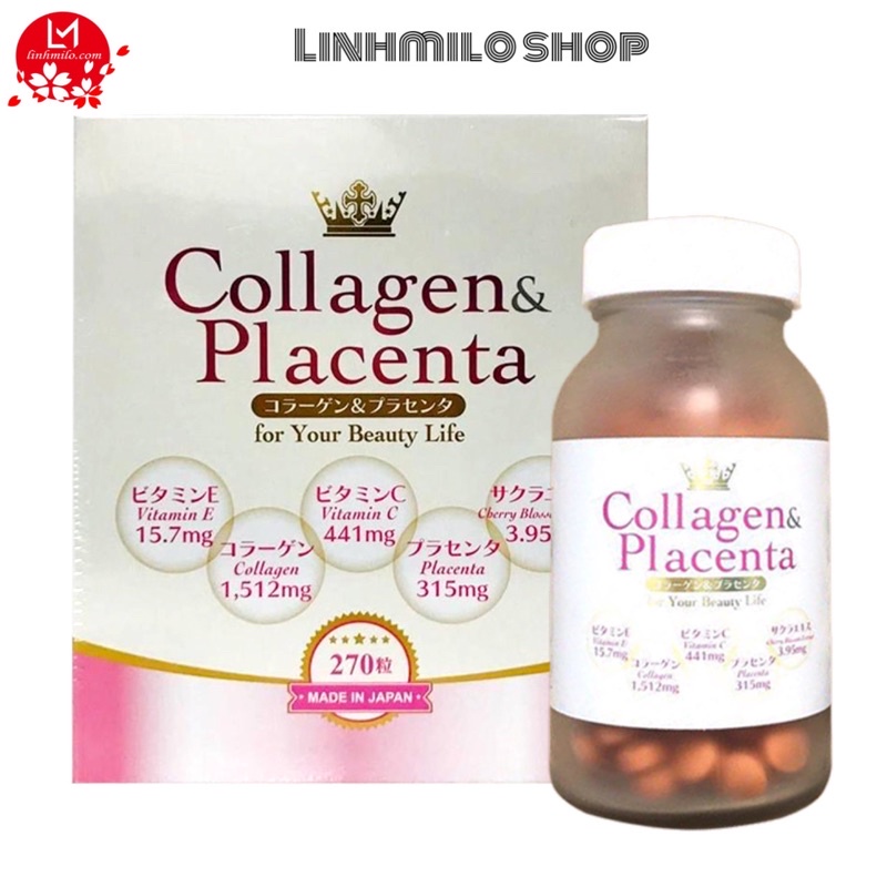 Viên Uống Trắng Da Collagen Placenta 5in1 Nhật Bản 270 Viên