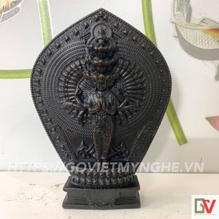 Tượng Phật Bà Quan Âm nghìn mắt nghìn tay đứng tòa sen - Cao 19cm - Tượng 1 Mặt - Màu nâu