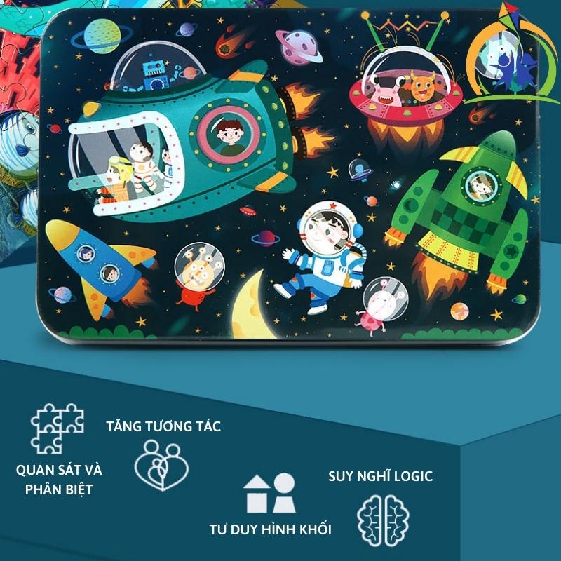 Đồ chơi xếp hình cho bé GenKids Tranh ghép hình bằng gỗ 100 mảnh có tranh hướng dẫn và hộp đựng cao cấp