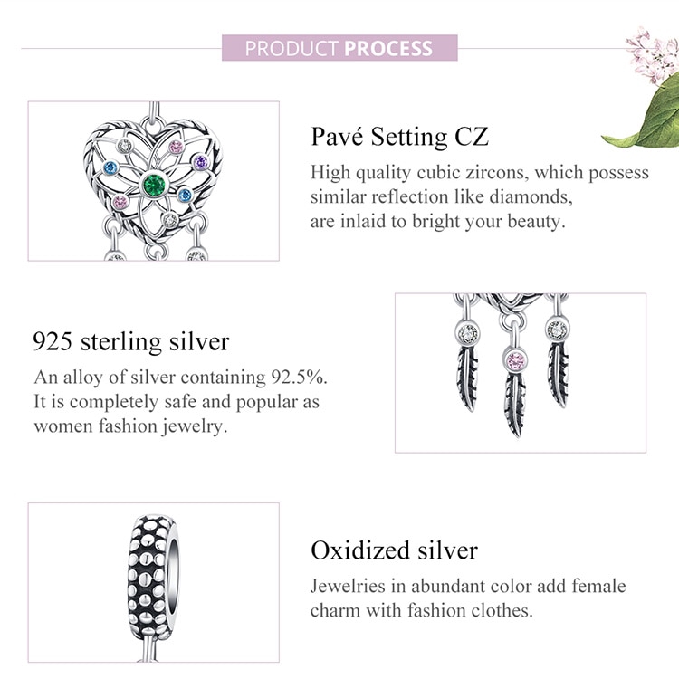 Mặt Dây Chuyền Bamoer Hình Lưới Bắt Giấc Mơ SCC1445 Dùng Trang Trí Vòng Đeo Tay Thời Trang Dành Cho Nữ