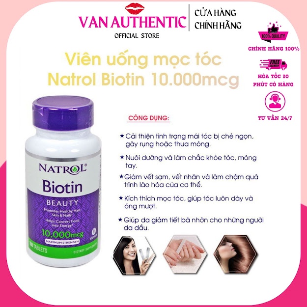 Viên Uống Hỗ Trợ Mọc Tóc Natrol Biotin 10000 Mcg 100 Viên Của Mỹ