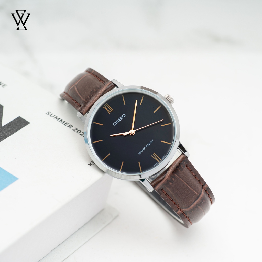Đồng Hồ Quartz Nữ Casio WATCHSTORE LTP-VT01L-2B Thiết Kế Kính Khoáng 34mm, Dây Đeo Da Và Vỏ Thép Không Gỉ