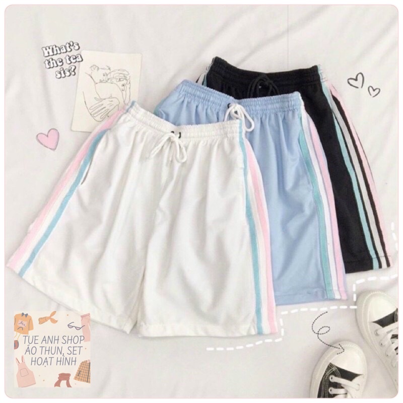 🔥Quần Short 3 Line 3 Màu Unisex Nam Nữ - Quần Đùi Thể Thao Ống Rộng Phom Rộng Freesize 38-70kg Quần Sooc Thun TUEANHSHOP | BigBuy360 - bigbuy360.vn