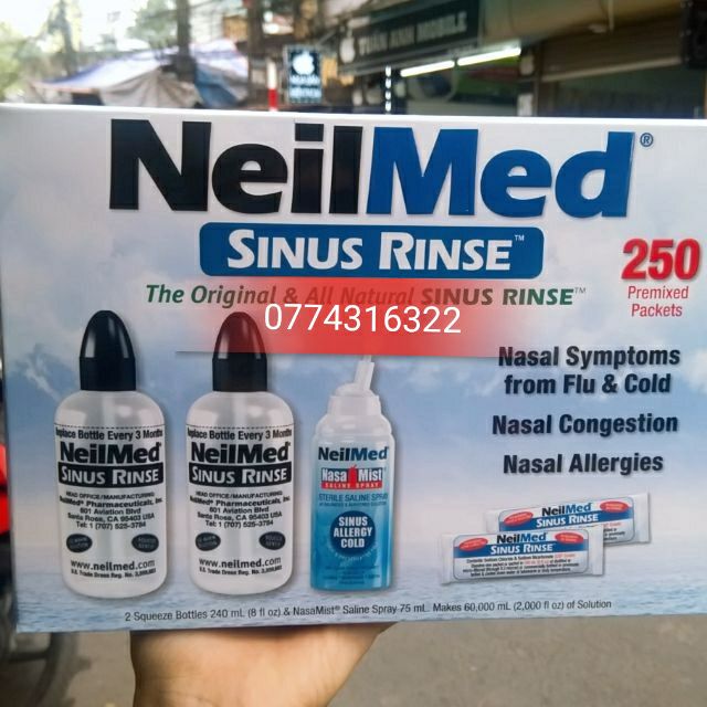 Bộ bình rửa mũi neilmed kèm 250 gói muối date 2027
