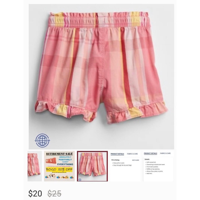 Quần đùi/ Quần short vải Gap xuất dư cho bé gái | BIGBABY SHOP