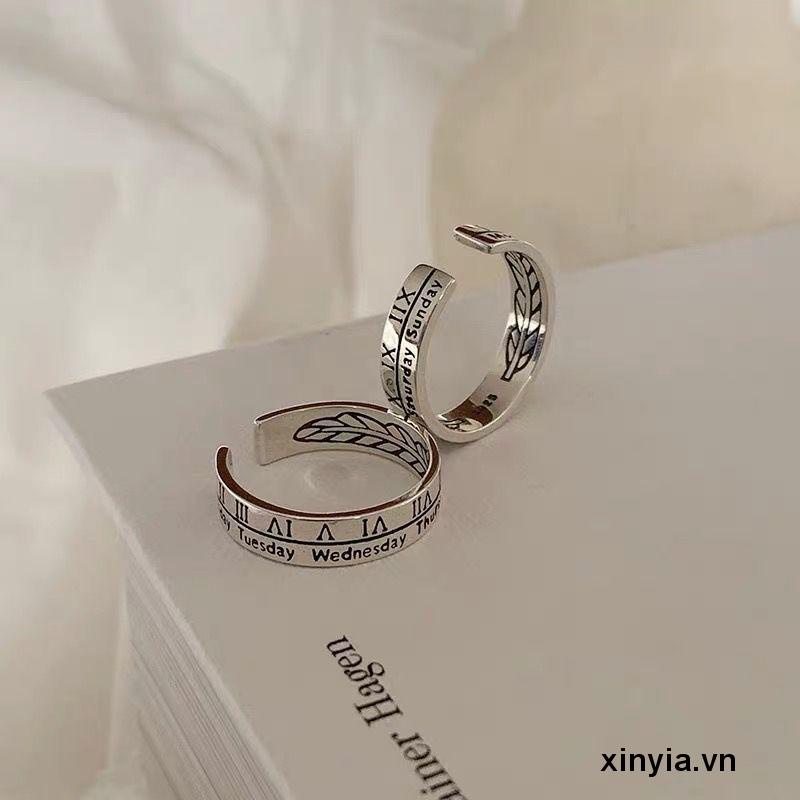 Nhẫn cặp mạ bạc 925 khắc số La Mã phong cách cổ điển thời trang