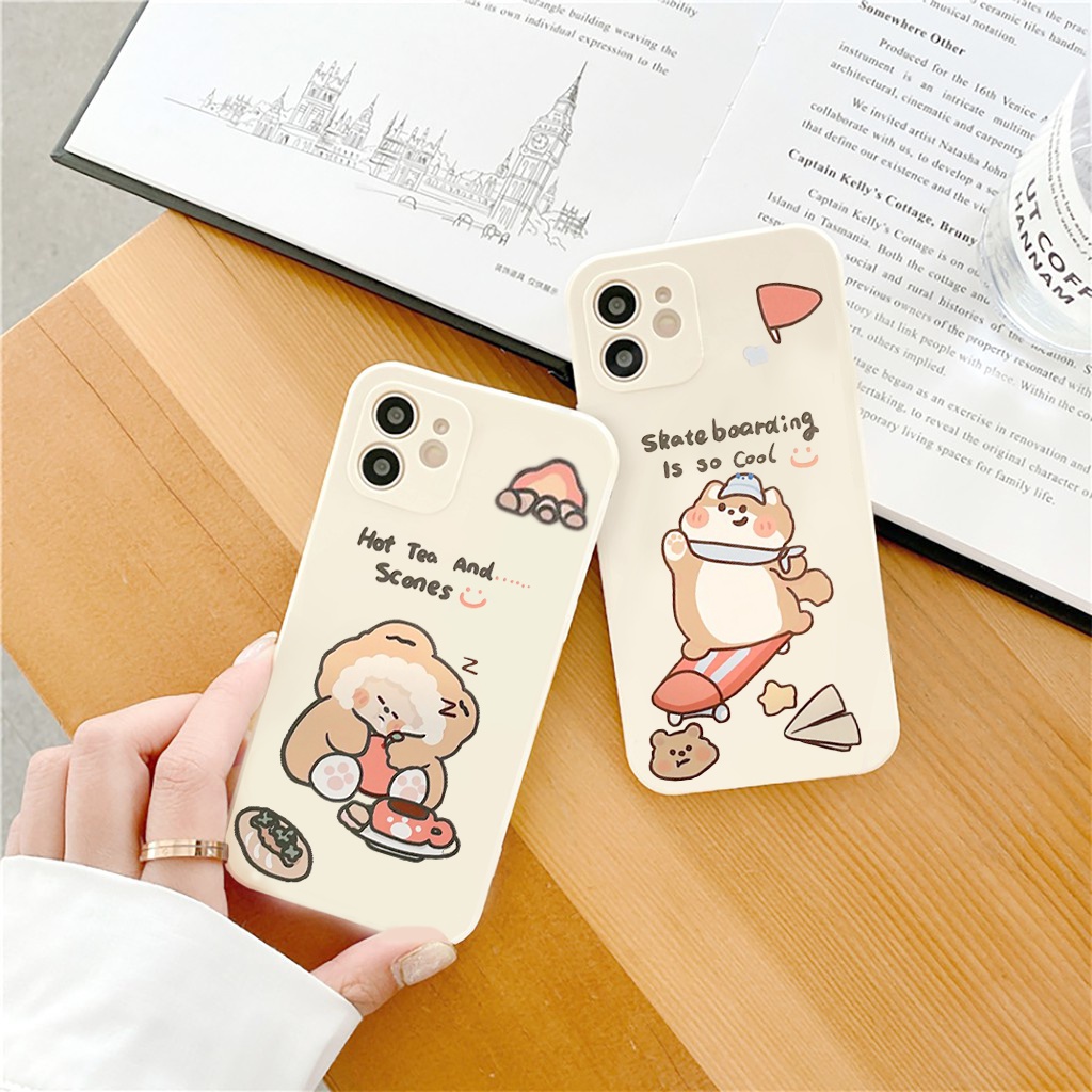 Ốp lưng iphone Gấu nâu viền vuông chống sốc bảo vệ cam cho ip 6 đến 13promax e131