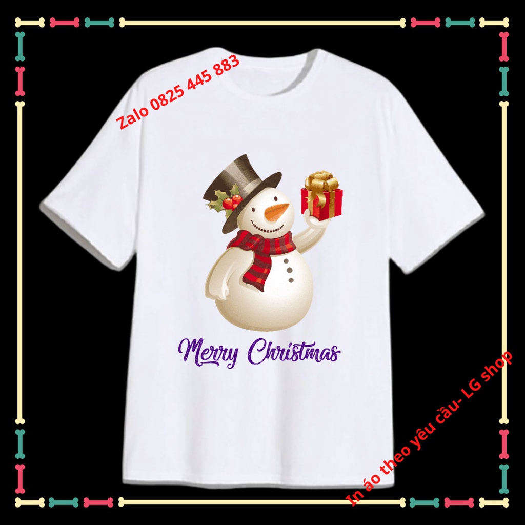 Áo phông trắng in hình Ông già Noel dễ thương vải co giãn 4 chiều cho trẻ em người lớn