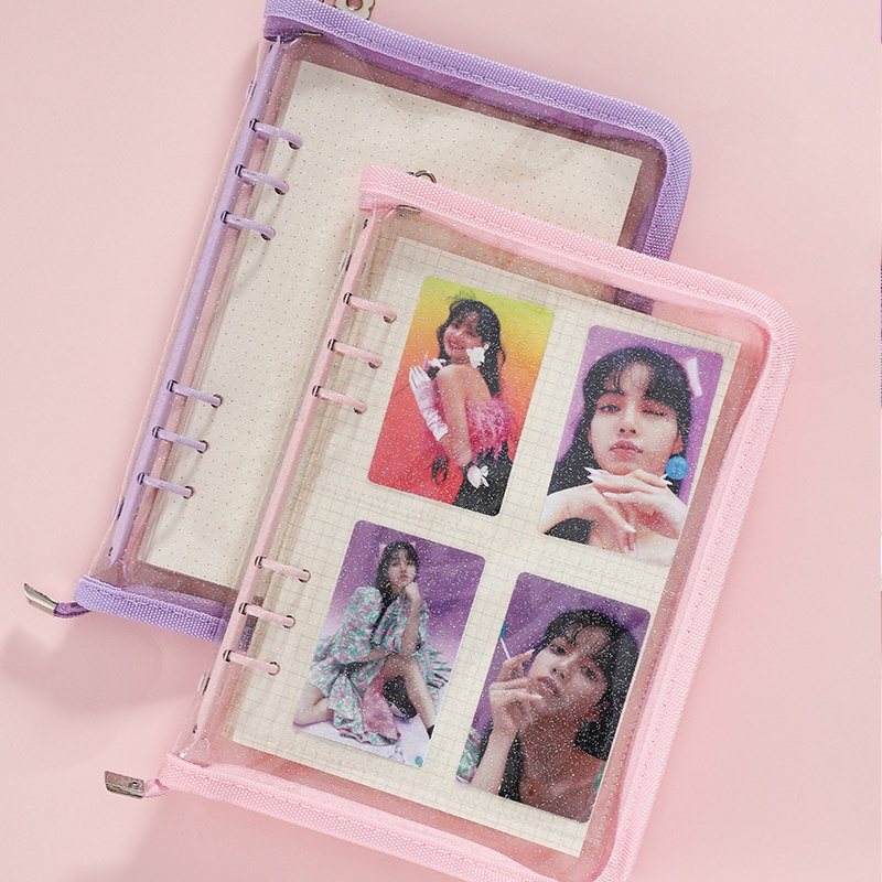 Sổ Tay Bìa Trong Suốt 6 Ngăn Khổ A5 A6 Có Khóa Kéo Tiện Dụng