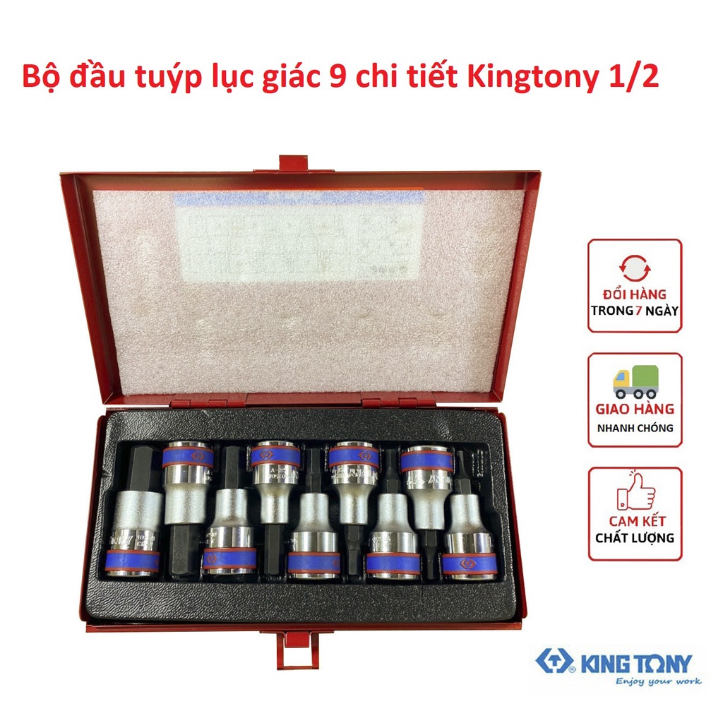 Bộ đầu tuýp lục giác 9 chi tiết Kingtony 1/2 chính hãng