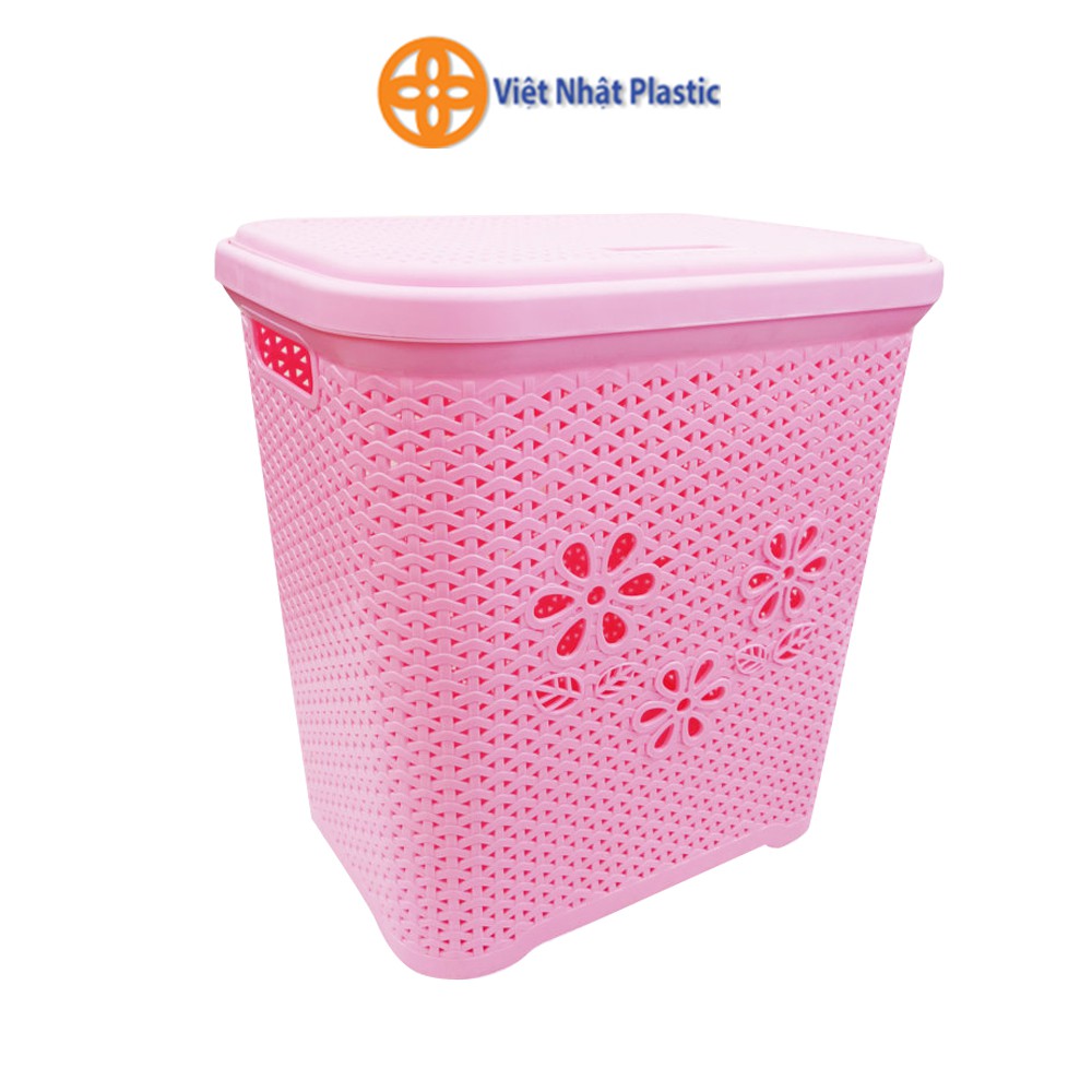 Giỏ nhựa đựng đồ họa tiết họa có nắp đậy Việt Nhật Plastic