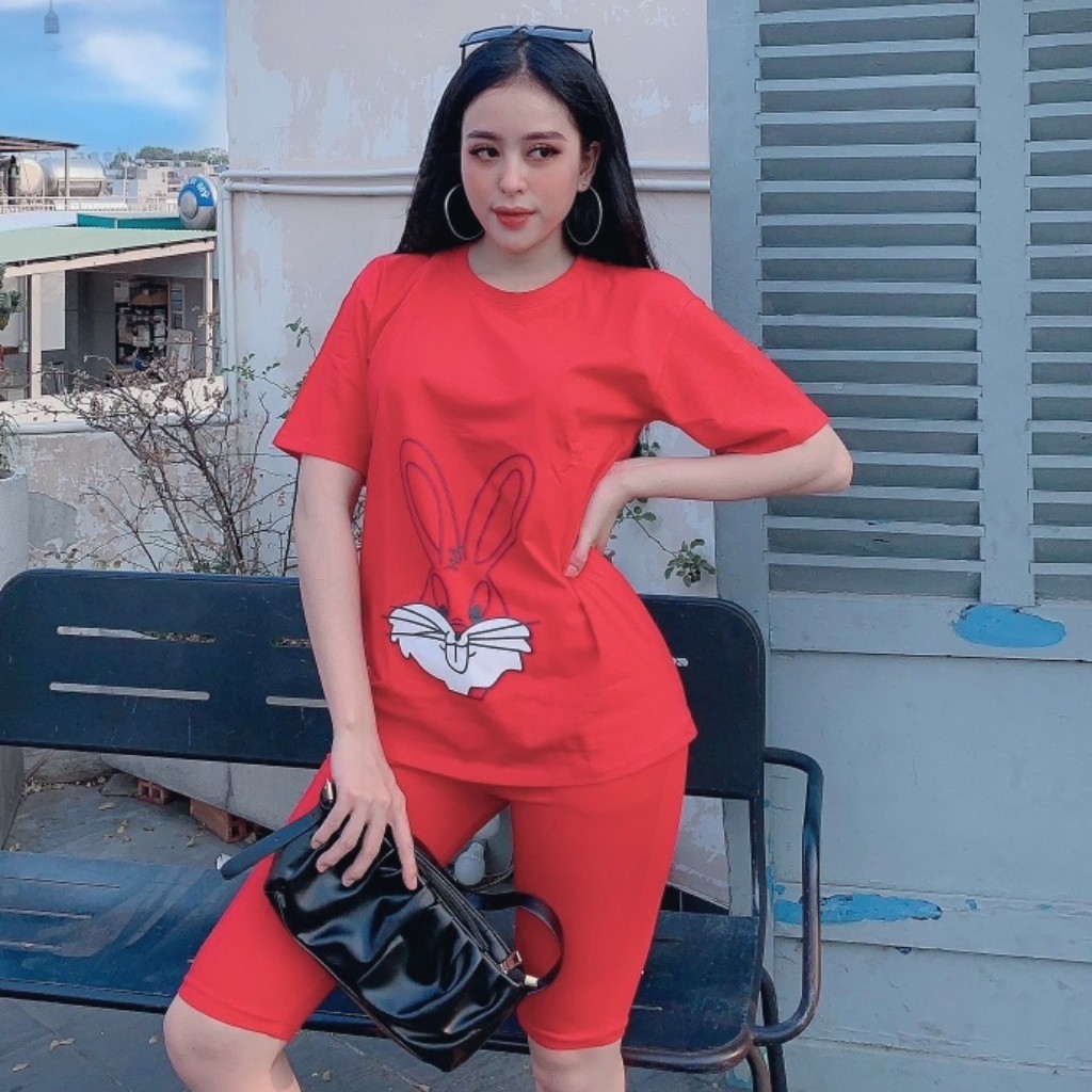Đồ Bộ Nữ TS02331 Đồ Bộ Mặc Nhà Chất Cotton 100% Co Dãn Đanh Mịn Quần Ngố Lửng In Hình Con Thỏ Size 40KG - 80KG | BigBuy360 - bigbuy360.vn