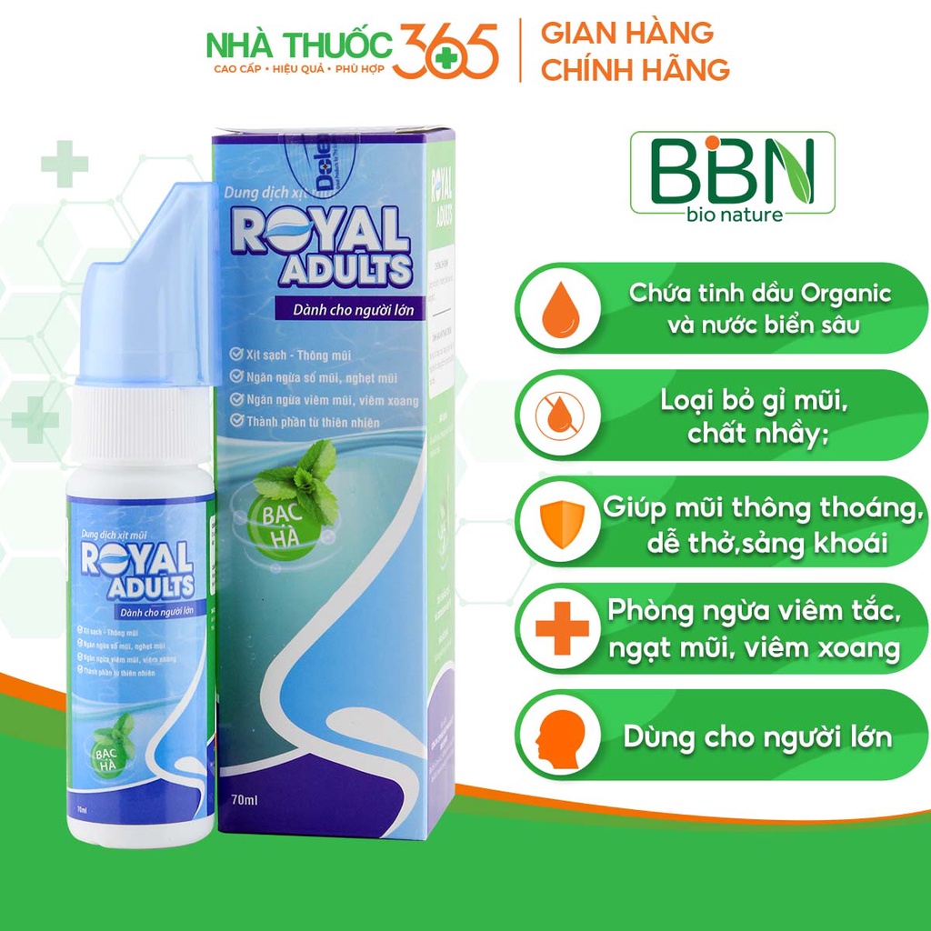 Dung Dịch Xịt Mũi Cho Người Lớn Royal Adults Giúp Giảm Các Bệnh Về Mũi 70ml