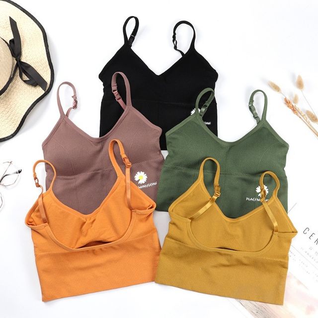 Áo bra tập gym yoga, áo bra 2 dây lưng U hoạ tiết hoa cúc có đệm ngực
