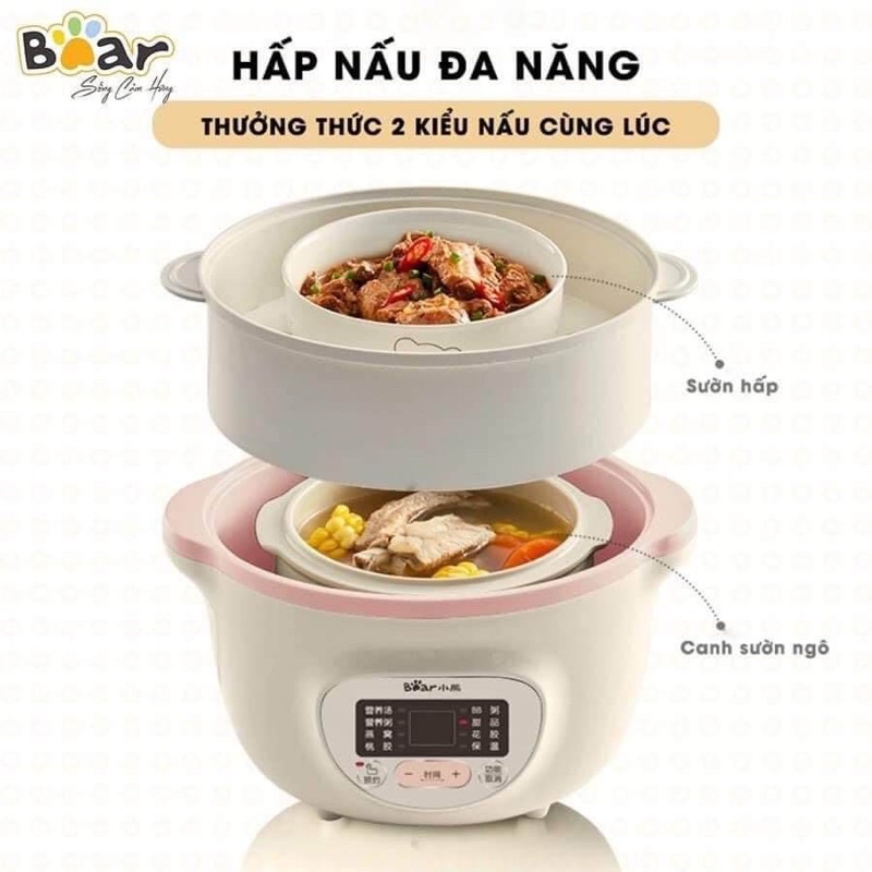 1,6L Nồi Nấu Cháo Chậm, Nồi Ninh Hầm Đa Năng, Nấu Cách Thủy Cho Bé BEAR 1,6L - Bản Quốc Tế BH Chính Hãng 18 Tháng