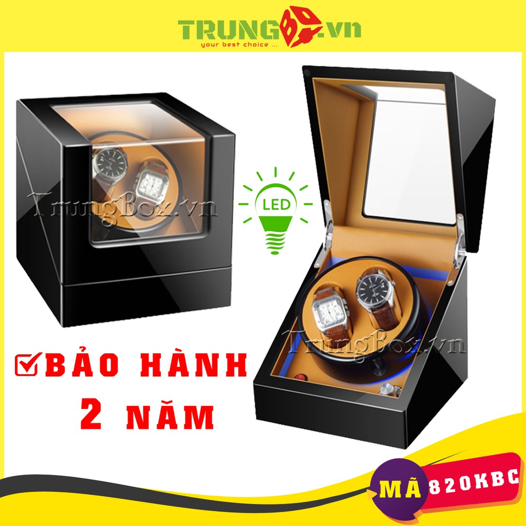 Hộp Xoay 2 Đồng Hồ Cơ Vỏ Gỗ Sơn Mài (Đèn LED) - Mã 820KBC