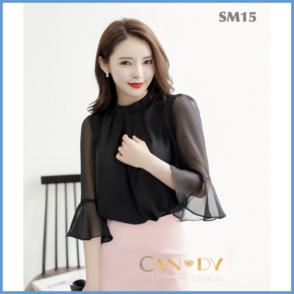 Áo sơ mi nữ kiểu công sở tay voan ống loe cách điệu SM15 Candy Fashion