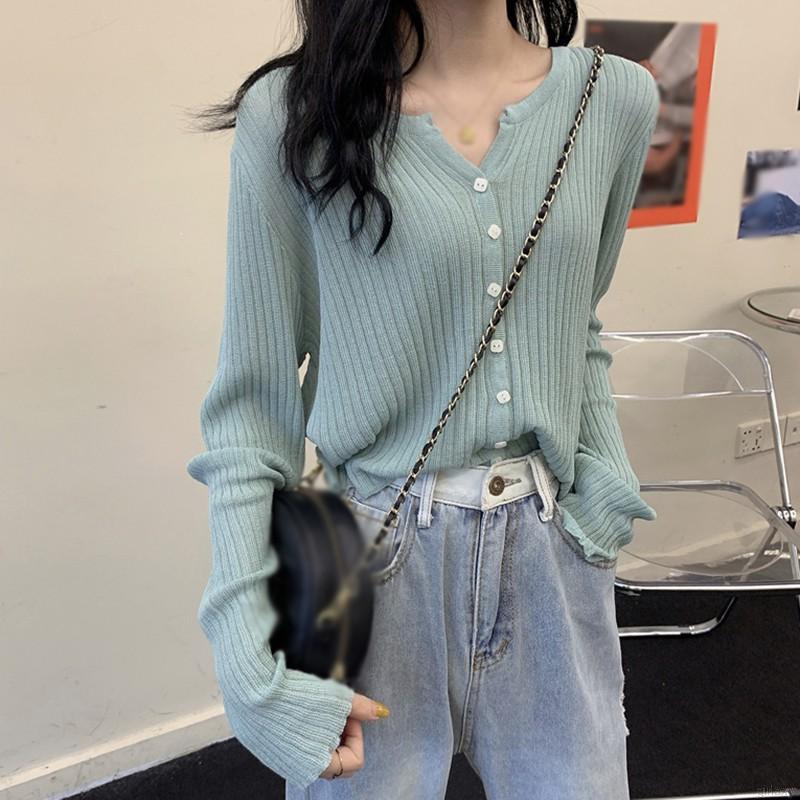 Áo khoác cardigan dệt kim dài tay cổ chữ V màu trơn thời trang Hàn Quốc trẻ trung