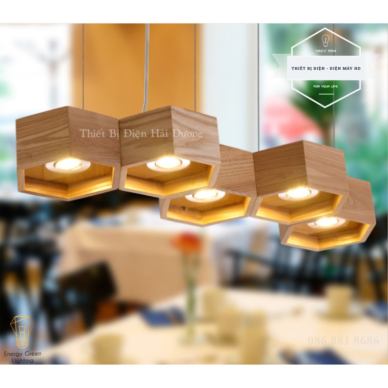 Đèn Thả Trần Gỗ Hình Tổ Ong Phong Cách Bắc Âu DGT-3218 - 5 Đèn Chiếu Sáng - Ánh Sáng Vàng - Bảo Hành 1Năm
