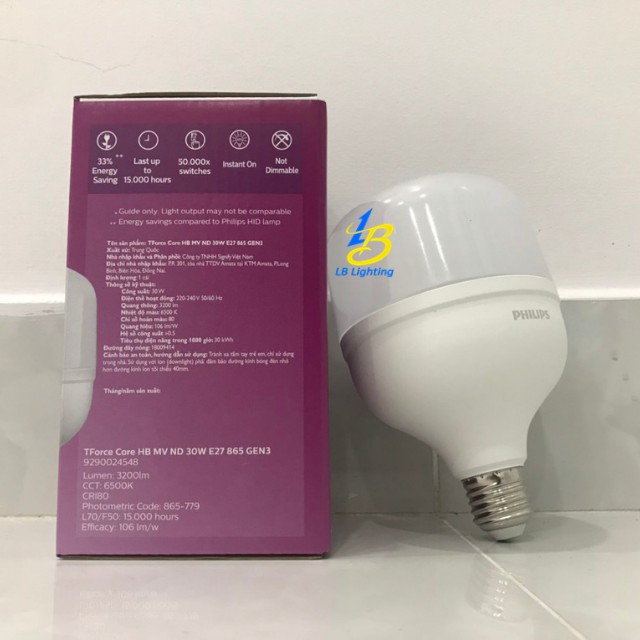 Bóng đèn led trụ 30W E27  philips chính hãng , sáng rực, giảm chói, điều hướng ánh sáng - Lê Bùi Lighting | BigBuy360 - bigbuy360.vn