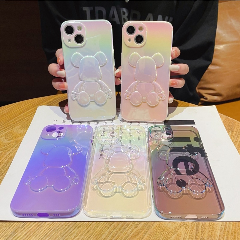 Ốp Điện Thoại TPU Màu Gradient Họa Tiết Chú Gấu Nhỏ Dễ Thương Thời Trang Cho iPhone 14 13 12 11 Pro Max Chống Rơi