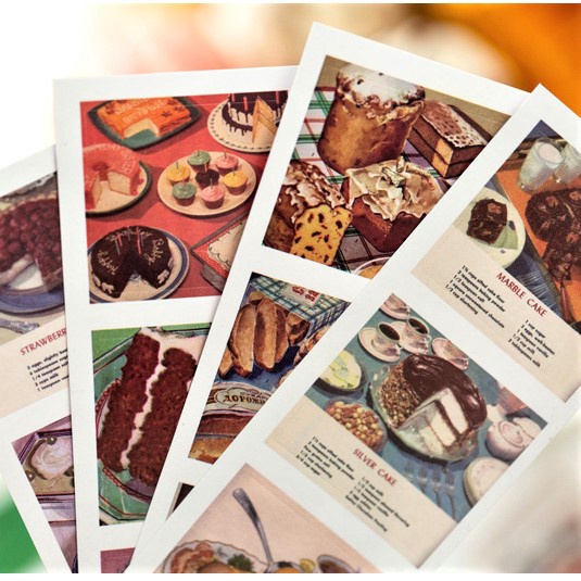 Set 20 sticker tranh vẽ bánh retro , tranh cartoon dùng để trang trí bullet journal