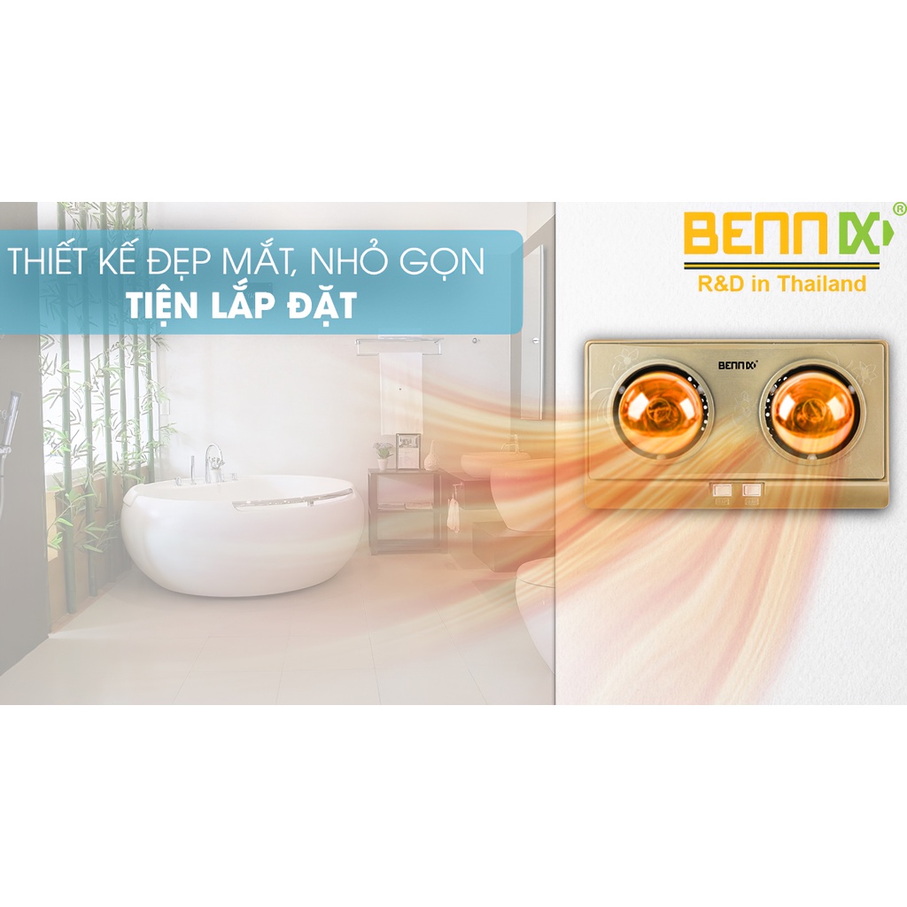 Đèn sưởi nhà tắm 2 bóng Bennix BN-02BG Hàng chính hãng