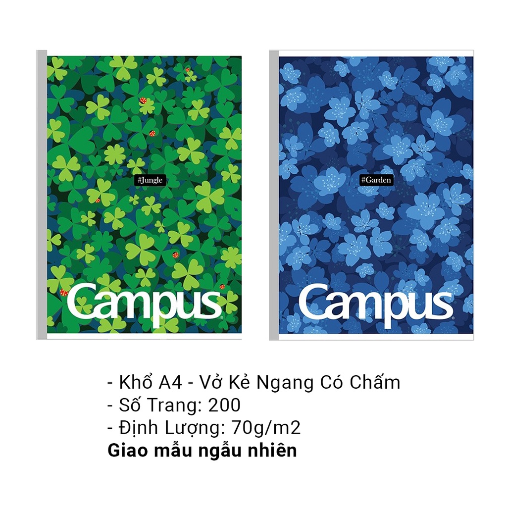 Vở Campus Kẻ Ngang/Kẻ Ngang Có Chấm Khổ A4 200 Trang