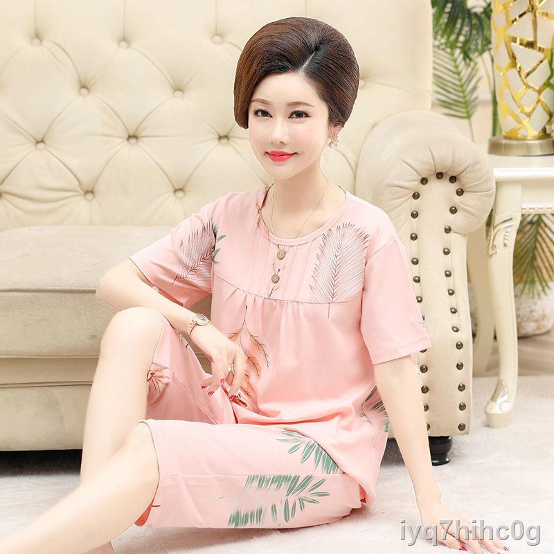 Pyjama nữ quần dài cotton tay ngắn, trung niên và cao tuổi, size lớn, người béo mm, mẹX