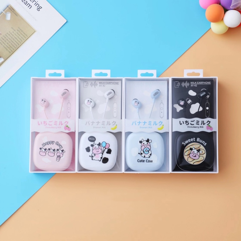 Bộ Tai Nghe Và Hộp Đựng Hình Chú Bò Cute - Có Micro Đàm Thoại - Mẫu K - MIN STORE