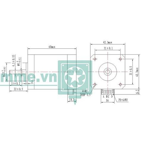 Động cơ bước Nema 17 (42) 60 mm 1.7A 0.7 Nm + Dây động cơ 1m | BigBuy360 - bigbuy360.vn