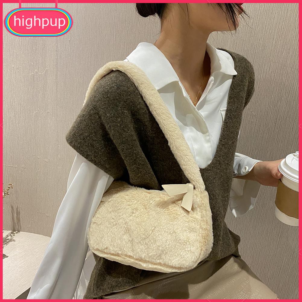 Túi đeo vai dáng vuông màu trơn chất liệu lông nhung thời trang vintage cho nữ