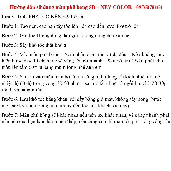 Thuốc nhuộm Phủ Bóng 5D Hàn Quốc Màu Hồng Đào  NEV-COLOR