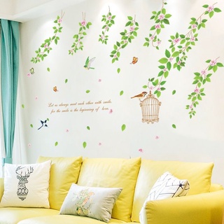 Decal dán tường dây hoa và lồng chim, sẵn keo