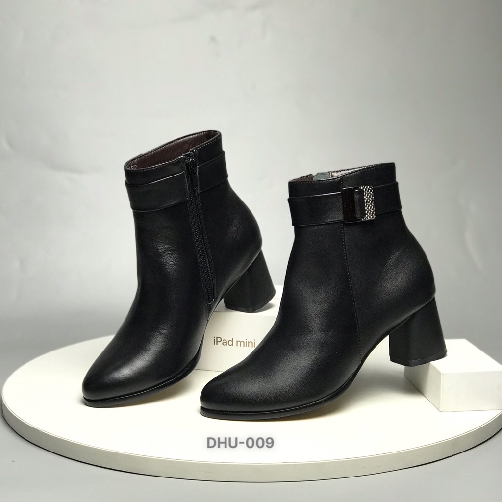 Giày bốt thời trang nữ BQ ❤️FREESHIP❤️ Boots công sở made in Việt Nam da bò kéo khóa gót trụ 5p sang trọng DHU-009