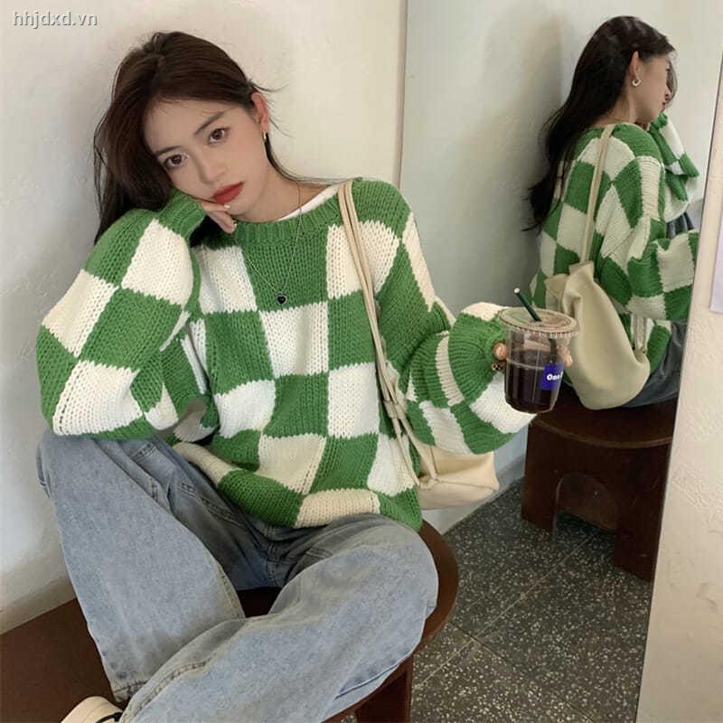 Áo len dài tay dáng rộng họa tiết kẻ sọc phong cách Hàn Quốc thời trang thu 2021