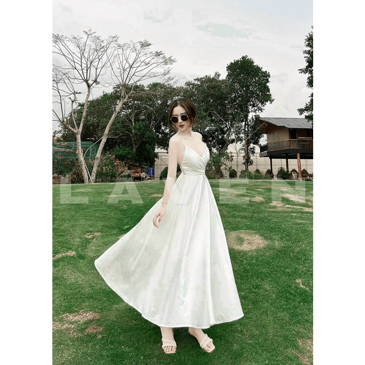 Đầm 2 Dây Hở Lưng Dáng Dài Chất Phi Lụa Nhẹ Mặc Đẹp Tôn Dáng [NEW UNISEX]