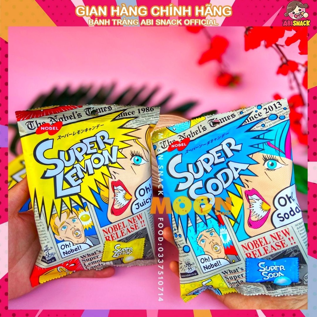 Hot đủ 2 vị Kẹo siêu chua SUPER SODA /LEMON - Nhập Khẩu Nhật Bản gói 88g